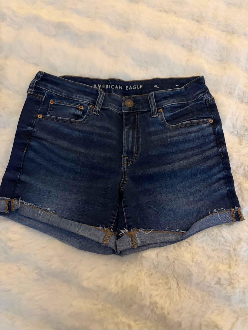 American Eagle Outfitters Dark Indigo Rolled Hem Denim Shorts